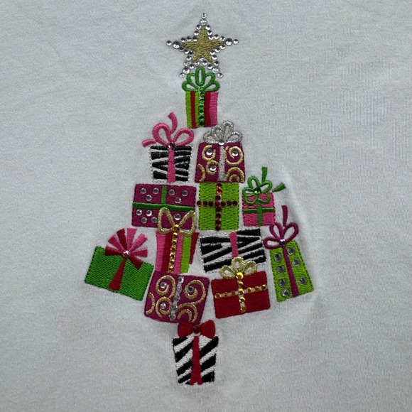 Quacker‎ Factory Women's XL White Christmas Tree Rhinestone Embellished Top - Picture 3 of 10